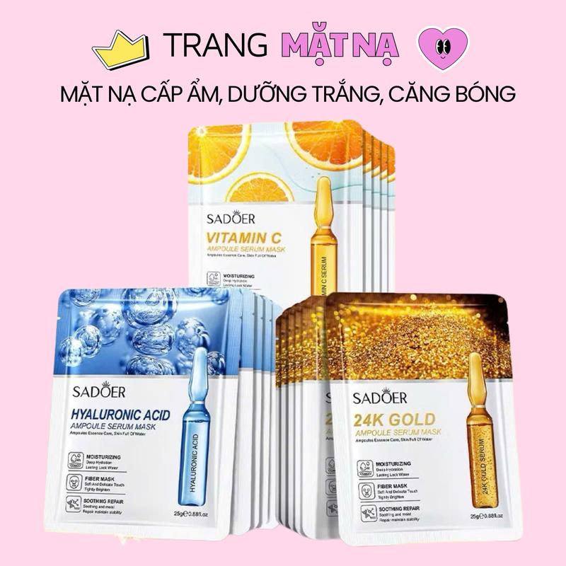 Combo 30 Miếng Mặt Nạ Mix 3 Loại Vàng 24k, HA, Vitamin C Hỗ Trợ Dưỡng Sáng, Cấp Ẩm, Giảm Thâm Sạm Nám Da SKincare