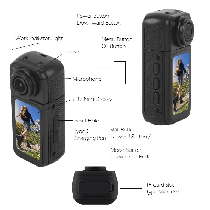 WiFi Mini Action Camera 180° Rotating Sports 12MP UHD Video Recorder  CAM With Magnetic Default