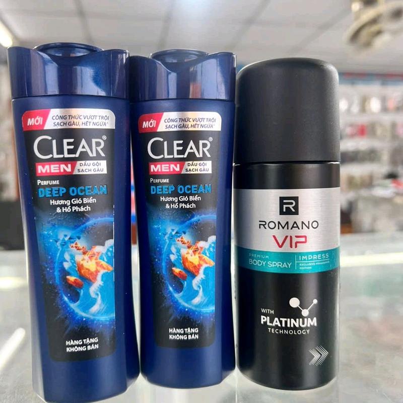 Combo 3 món 2 Dầu gội CLear Men 70g +1 Xịt khử mùi toàn thân Romano 63ml