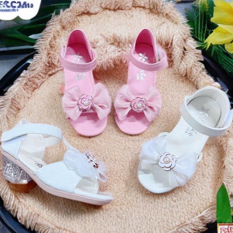 Ưu đãi Sandal cao gót cho bé gái đính nơ ngọc trai siêu xinh đi chơi đi tiệc