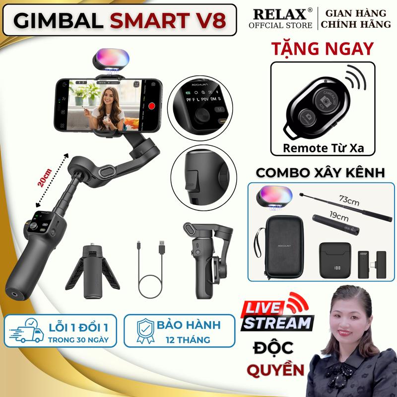 Gimbal Chống Rung Smart V8 - Tay Cầm Chống Rung Dành Cho Điện Thoại Smart V8 Chống Rung 3 Trục Pin Cực Trâu Kéo Dài Thêm 200mm Tracking AI 8.0 Theo Dõi Chuyển Động Trên Mọi Nền Tảng Nhỏ Gọn Dễ Dàng Mang Theo Phù Hợp Quay Video BĐS Livestream,Dạy Học