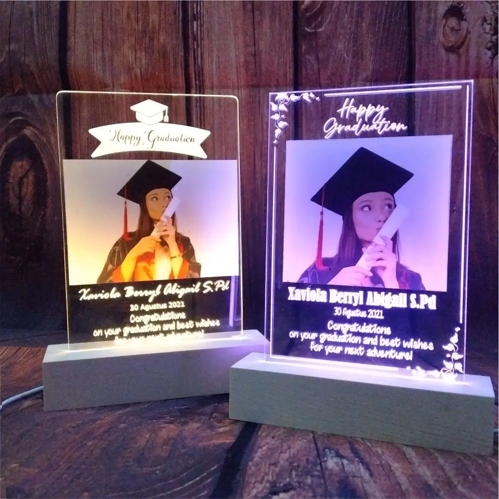 Lampu Tidur Kado Wisuda Hadiah Graduation 3D LED Akrilik CUSTOM FOTO & DETAIL Hiasan