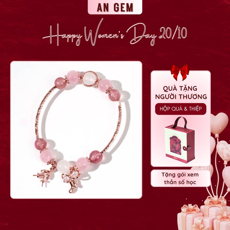 Vòng tay nữ đá tự nhiên mix charm vàng hồng An Gem, lắc tay đá phong thủy năng lượng tích cực phối charm nơ cherry tinh tế Bracelet Rose Gold phụ kiện quà tặng sinh nhật giáng sinh Noel Tết Valentine [TẶNG GÓI XEM THẦN SỐ HỌC]