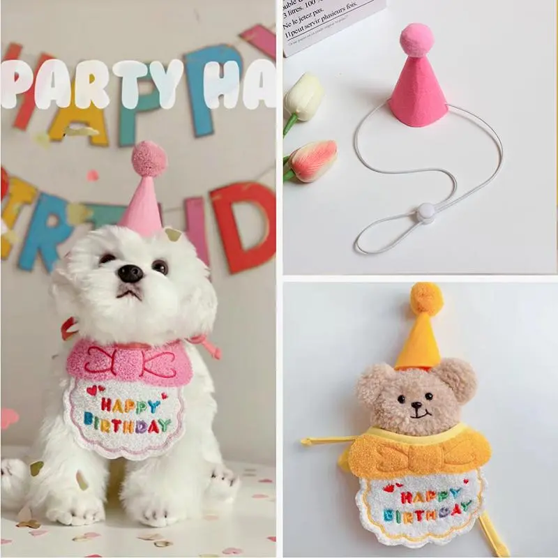 Ins Dog Cat Birthday Hat Cute Birthday Pet Costume Birthday Cloth Bib Hat Props Photography Birthday Supplies