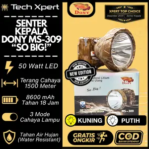 SENTER KEPALA LED DONY 50 WATT MS-309 "SO BIG" ORI SUPER TERANG ANTI AIR FREE TRIPOD OUTDOOR JUMBO