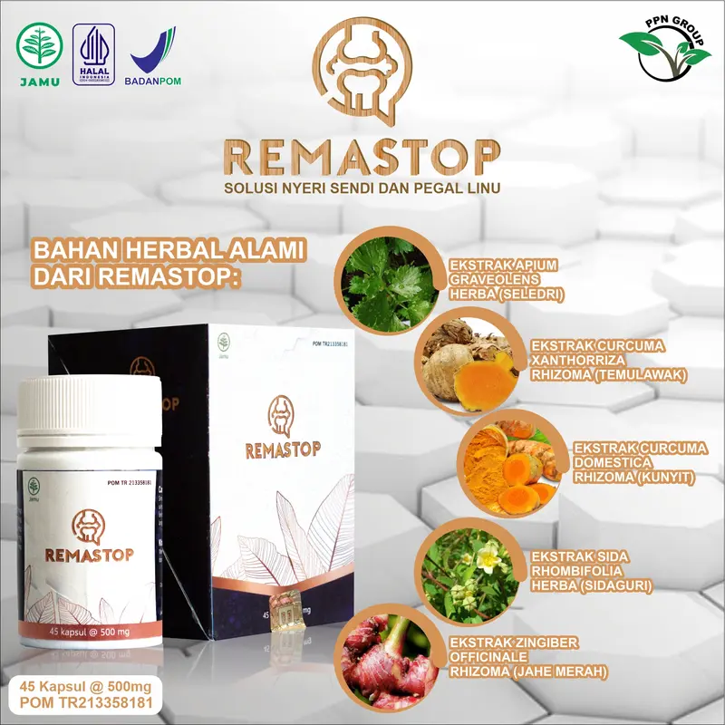 REMASTOP | KAPSUL HERBAL | MEREDAKAN PEGEL LINU, NYERI SENDI, ASAM URAT DLL | AMAN DAN SUDAH BPOM Kapsul Herbal 0