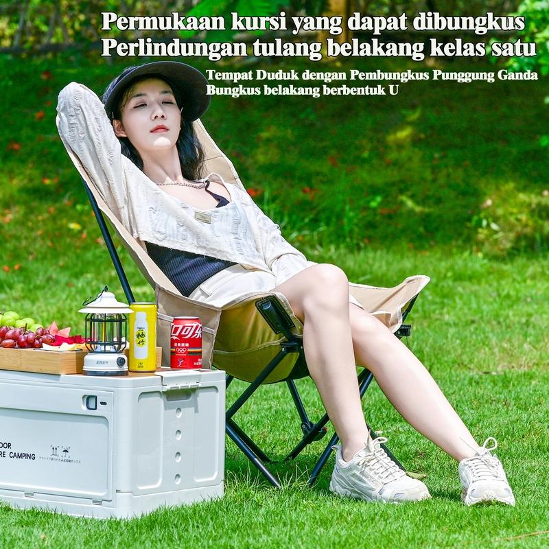 OKGO Kursi Lipat Camping Kursi Malas Camping Kursi Lipat Pancing Camping Fishing Chair High Back Folding Chair Outdoor Outdoor bahan oxford  furnitur berkemah metal garansi produsen  warna polos beige baja karbon tinggi 4