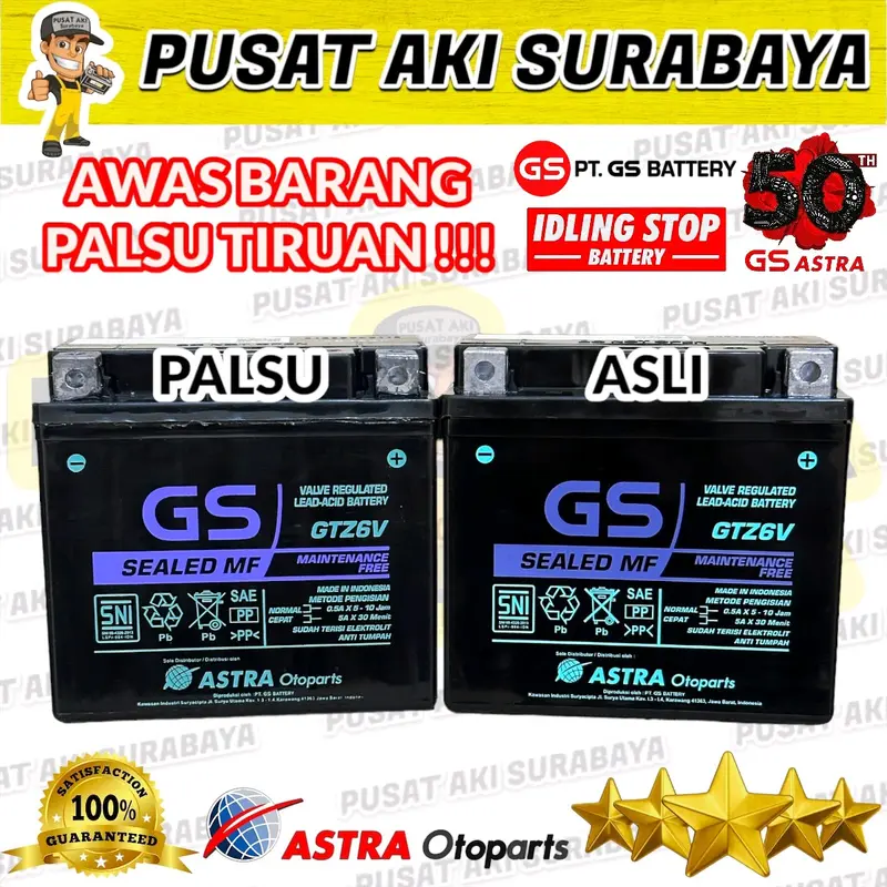 ASLI GS ASTRA GTZ6V ORIGINAL ACCU AKI KERING SEPEDA MOTOR YAMAHA ALL NEW NMAX LEXI MTZ6S YTZ6V 2