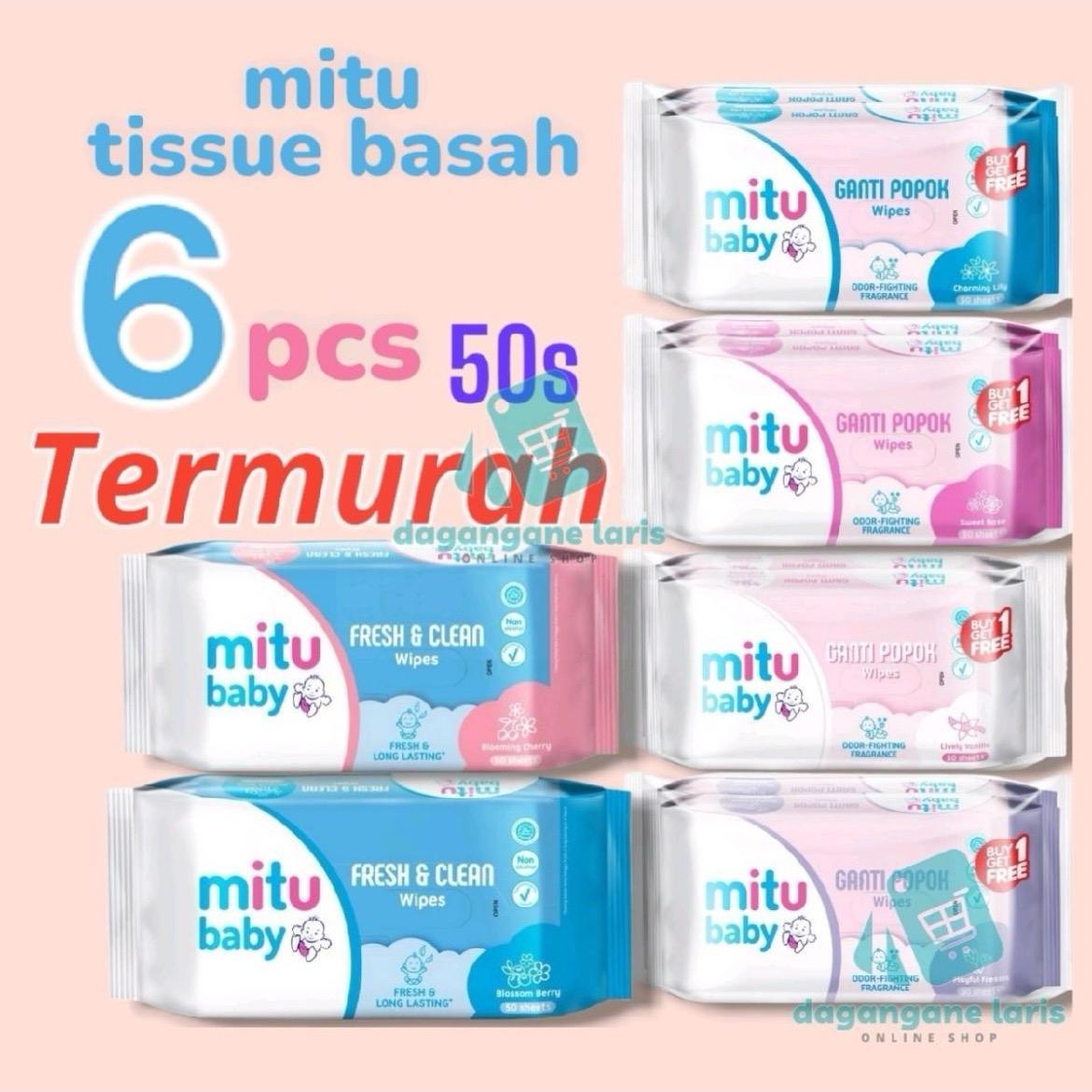 Tisu Basah Paket 6pcs/3pack MITU BABY WIPES 50s TISU BASAH BAYI Tissue Alcohol-Free bebas alkohol