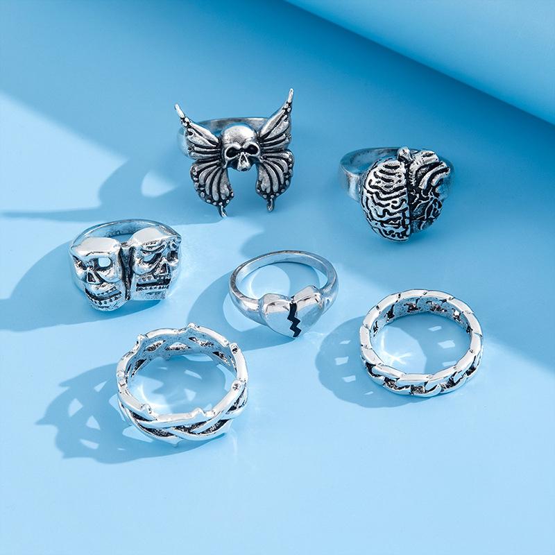 Product Introduction of 【Sktlz】5/6/7/9PCS-Creative Simple Personality Women Ring Set Spider Snake Shape Geometric Love Spade Butterfly 14