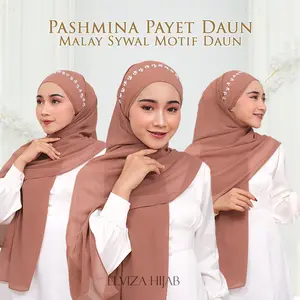Elviza - Pashmina Payet Motif Daun /Pashmina Syal Ceruty BabyDoll/Hijab Payet Daun cantik Muslim Panjang