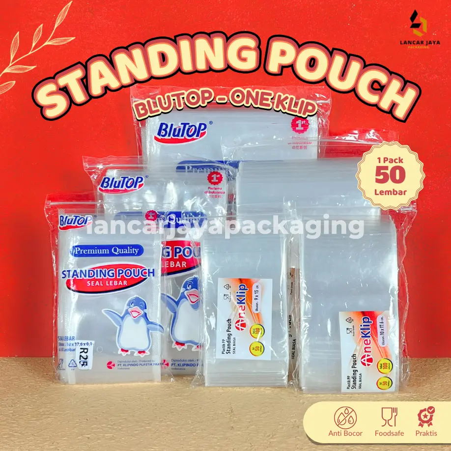 [50 PCS] Standing Pouch BluTop Plastik Ziplock STP Double Seal Lebar 16x24 16x32 20x29 20x35