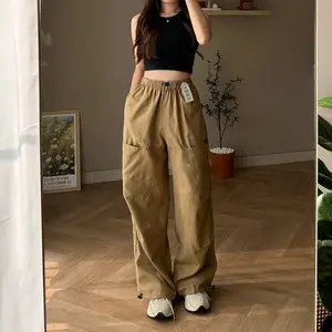 Jane Baggy Pants XXL - Celana Kulot Jogger Cargo Serut Highwaist Chinos - Celana Kargo Wanita Karet Panjang Loose Casual   Katun
