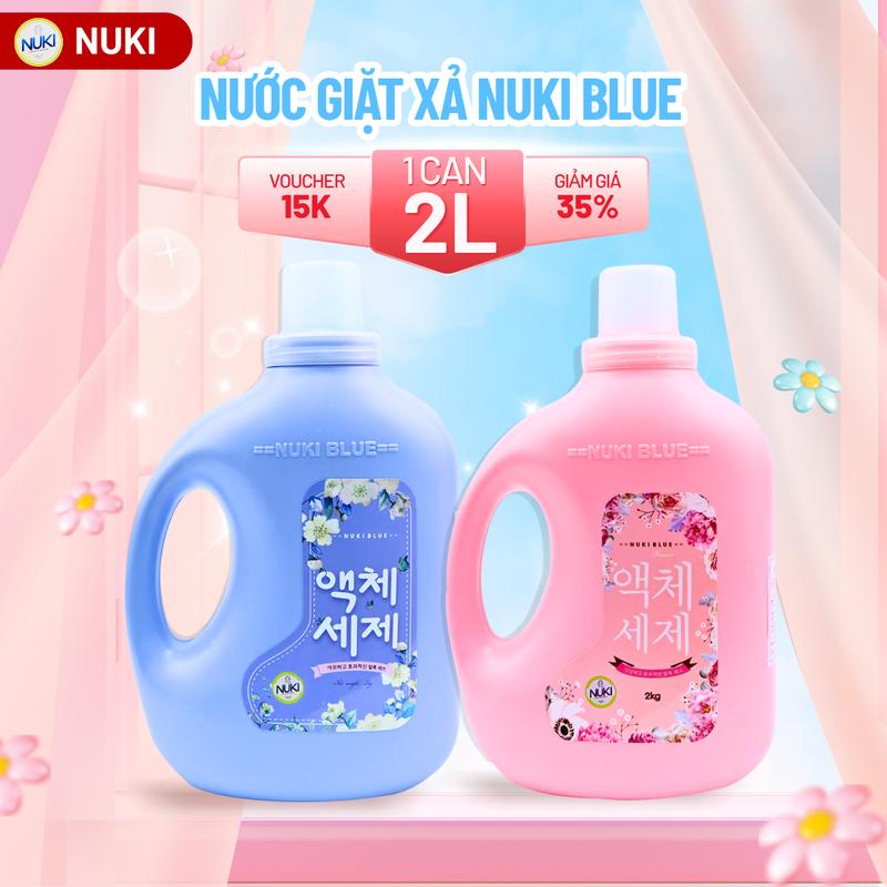 Can Nước Giặt Nuki Blue 2KG Hương Thảo Mộc Và Hương Năng Mai, Làm Sạch Quần áo