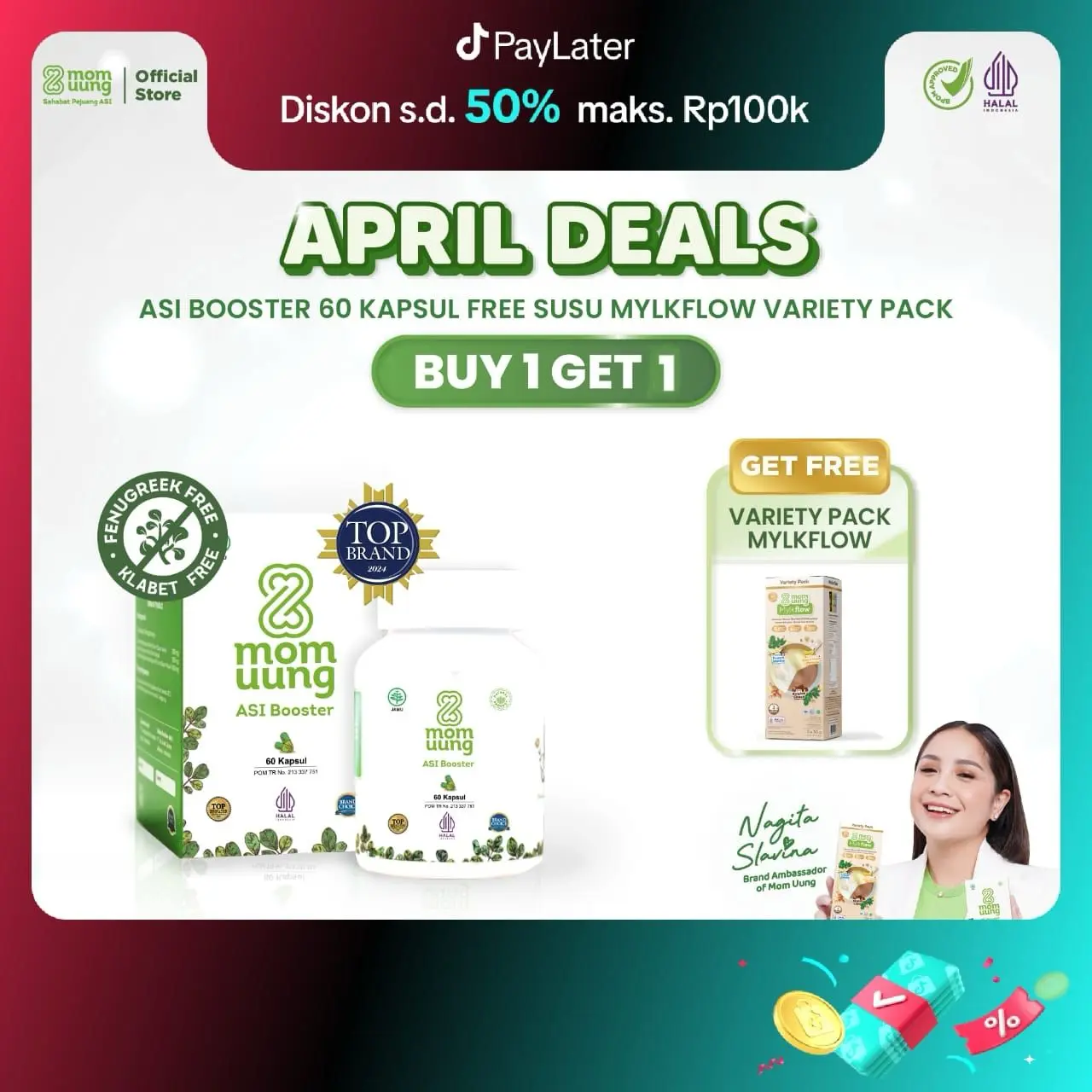 [APRIL DEALS] BUY 1 GET 1 Mom Uung ASI Booster 60 Kapsul FREE Susu Mylkflow Variety Pack - Pelancar ASI dengan Daun Kelor, Ikan Gabus, Daun Katuk - Halal & Bpom