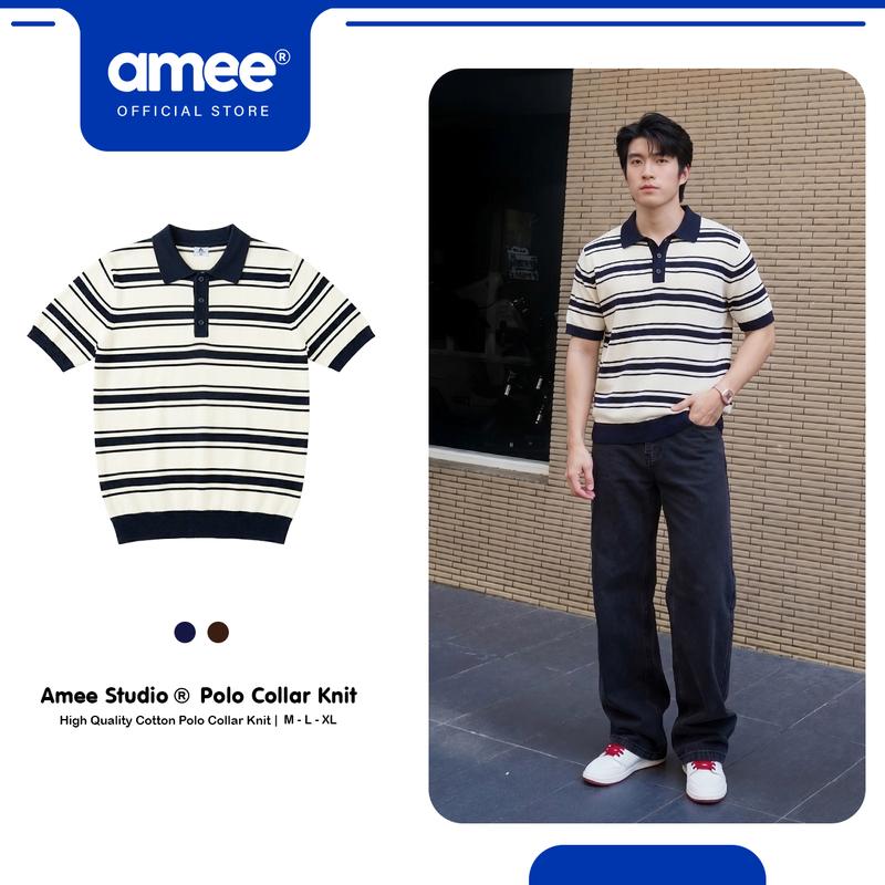 Áo Polo Len Dệt Kim Phối Kẻ Amee Studio Chất Liệu Len Lông Thỏ Cao Cấp / Courtes