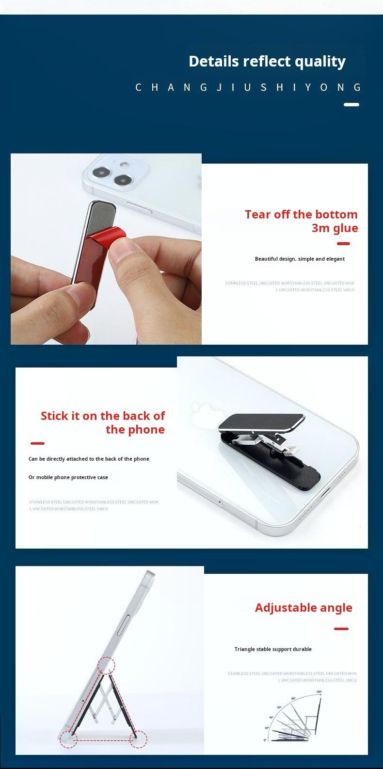 Product Introduction of Pemegang Telefon Mudah Alih Mini, Bahan Aloi Aluminium, Boleh Dilipat dan Padat, Menyokong Bingkai untuk Penutup Belakang, Pelekat, Sesuai untuk Telefon stand  phone holder  motor 0