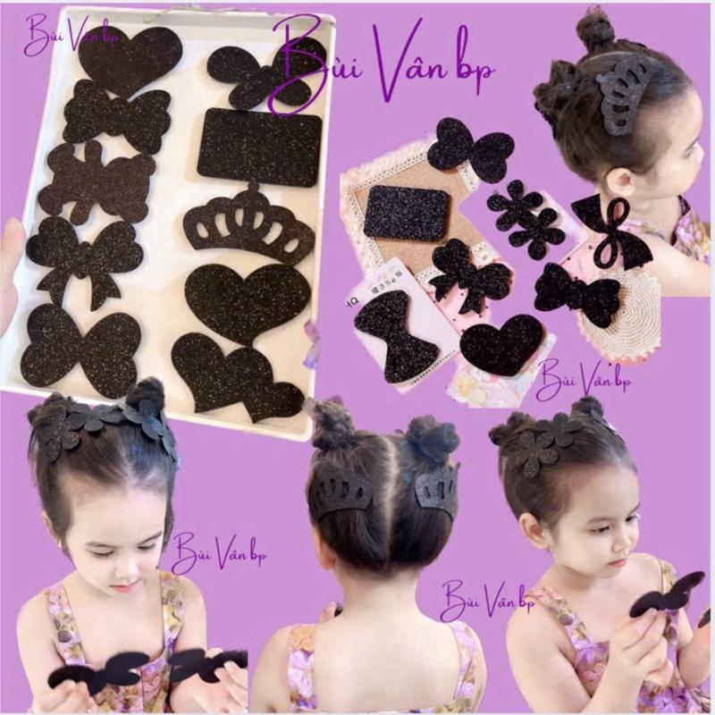  set 10 miếng dán tóc mix đủ kiểu màu đen có ánh nhũ  Loại Đẹp   cho bé và chị em Cài Tóc Len Phụ Kiện Tóc 