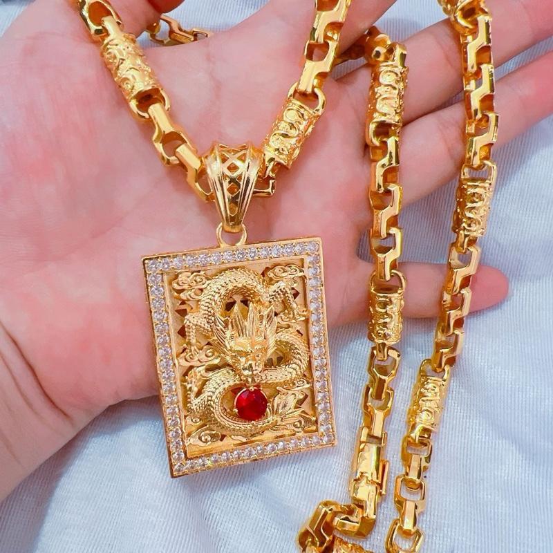  Dây chuyền nam trụ rồng kèm mặt rồng mẫu mới nhất mạ vàng khoá vip khắc 18k 
