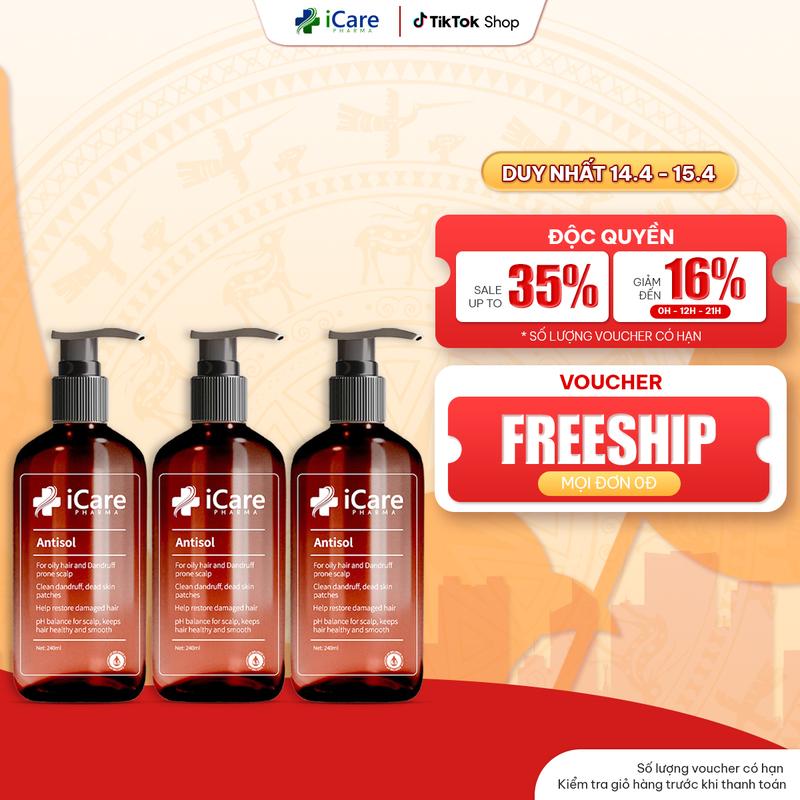 Combo 03 Chai Dầu Gội Hỗ Trợ Gàu Nấm Ngứa Da Đầu Antisol iCare Pharma