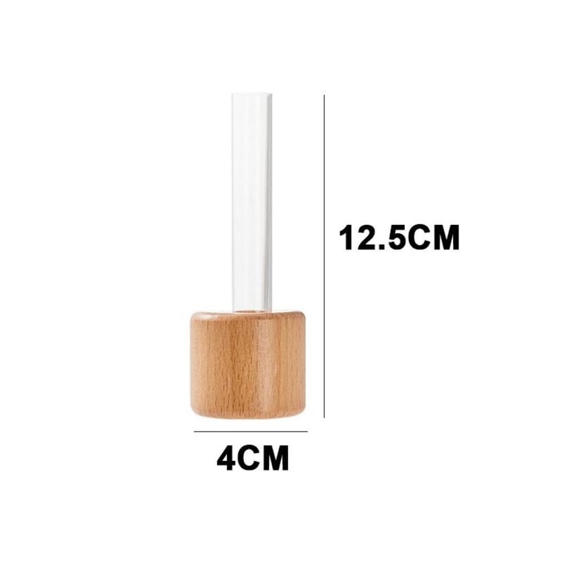 Household Refrigerator Magnet Test Tube Clear Vase with Wooden Base Space-Saving Transparent Hydroponic Vase Decoration Plastic Plants Flower Pot 2