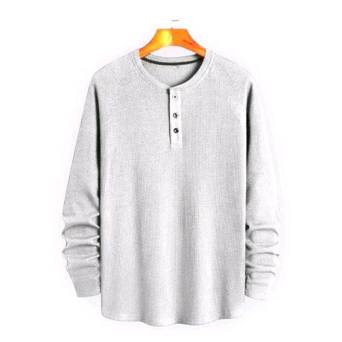 Kaos Polos Waffle Panjang Pria Kerah Sanghay Warna Coklat Slim Logo Jersey - Tangan, Casual 3