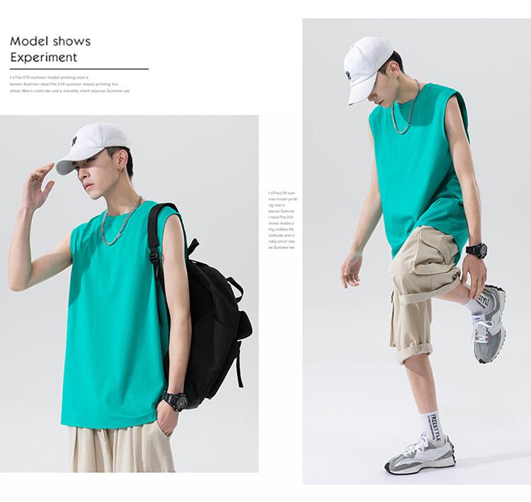 Product Introduction of Cotton short sleeve vest men's summer loose simple public version solid color black multi-color T-shirt 26