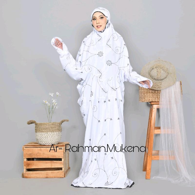Ar-Rahman - Mukena Terusan Dewasa Bordir  Bunga Elmira Katun Premium Mewah Cantik 5