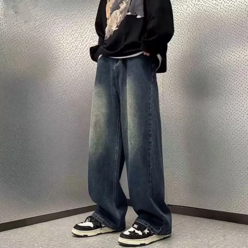￼Celana Baggy Jeans Korean Style - Celana Gombrong Jeans Pria - Oversize Baggy Loose Jeans Skena Pria Denim Stretch Santai Basic Nyaman 0