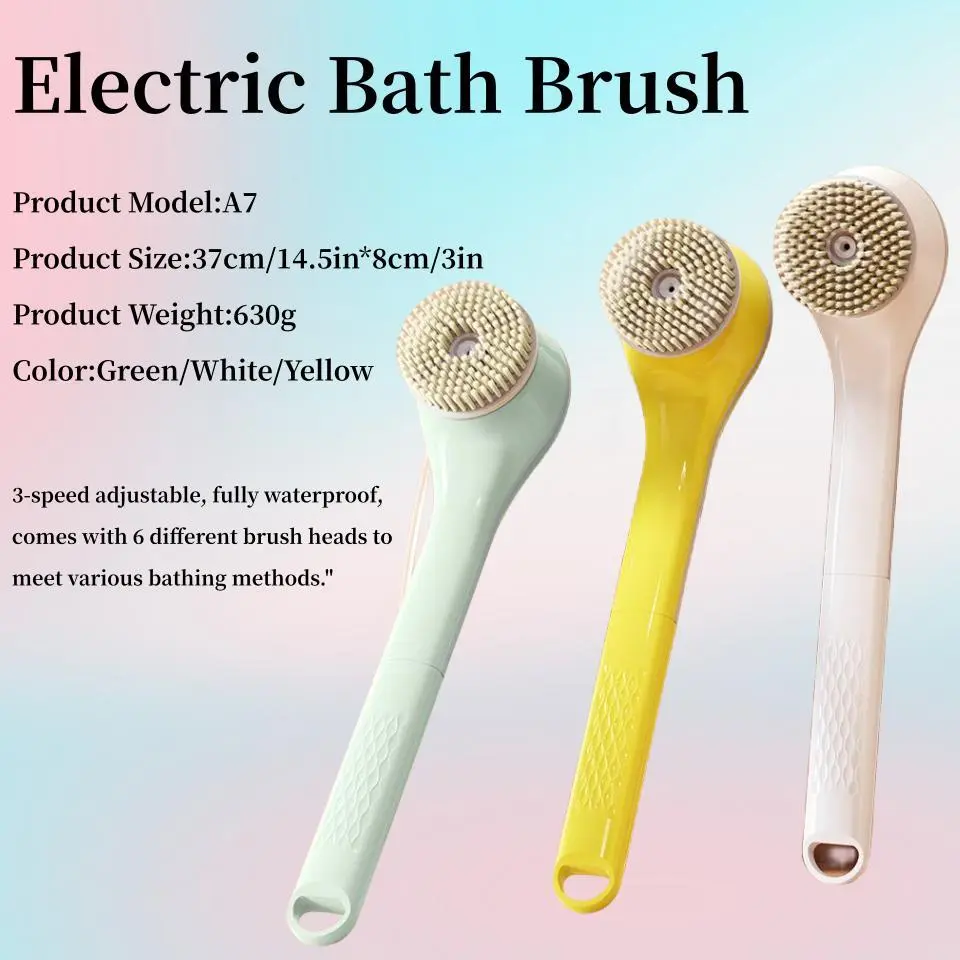 1pc Electric Bath Shower Brush, Handheld Massage Body Brush with Long Handle, USB Rechargeable Lithium Battery, Formaldehyde-Free Spa Exfoliation Scrub for Back and Full Body Cleaning