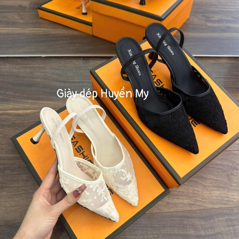 Giày Cao Gót 5P Lưới Ren Thêu Hoa Phong Cách Pháp Full Hộp ( AH51 ) giày  cao  gót  đen  5  phân giày  đi  tiệc  5  phân guốc  nữ  5  phân giày  búp  bê  lưới