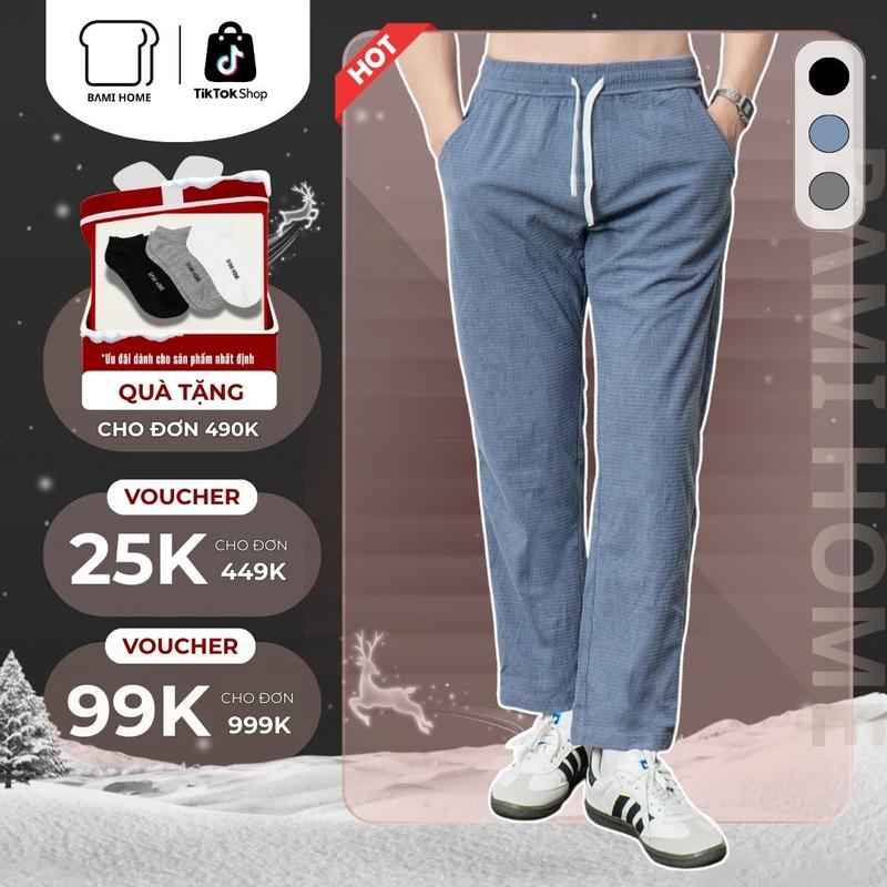  OUTLET T12  Quần baggy nam chất vải nhung tổ ong thiết kế lưng thun co giãn ống suông QBG02 BAMIHOME store 