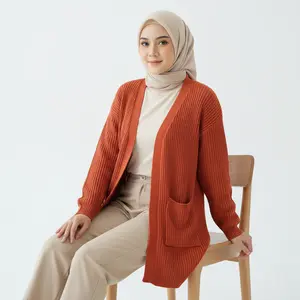 Belle Cardigan Panjang Wanita Warna Coral dengan Saku Desain Elegan dan Nyaman untuk Dipakai Sehari-hari All Size Fit L