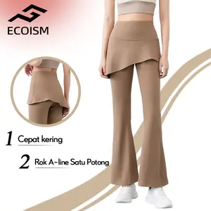 ECOISM Celana Rok Sport Wanita 2in1 High Waist Legging Yoga Pilates Outdoor pilates  cutbray Muslim Panjang Polos Sporty Setelan Hitam gym cewek pants
