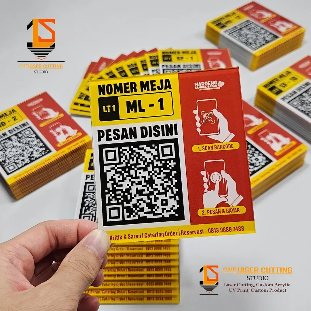 Nomor Meja Custom QR Code Menu Akrilik Print Table Sign Scan QR