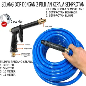 Selang Air Cuci Motor 3 - 15 Meter 15/8 Inch Paket Semprotan Selang Air DOP Dengan Kepala semprotan air cuci motor Selang Cuci Mobil Siram Tanaman Lengkap Dengan Klem Pengikat Selang