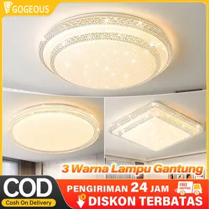 GOGEOUS Lampu Plafon Kristal Dua lapisa 36/48W ornamen pvc bulat 3 warna kamar kap gantung ruang tamu aesthetic mewah LED light