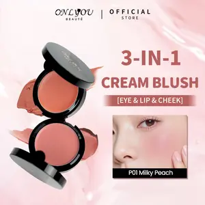 ONLYOU Cream Blush Multiple Cream on Blush 3in1 Cream-to-Powder Blush for Cheeks Eyes & Lips Long Lasting Waterproof Natural Matte Finish Easy to Blend