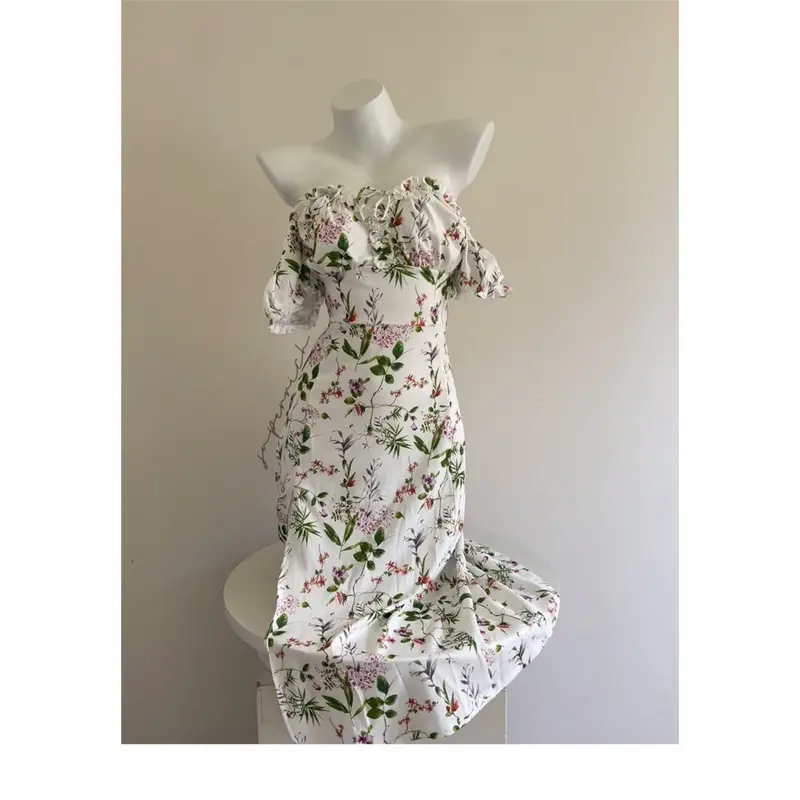 8940 dress putih gril a line formal fairy Strendy summer elegant Fitted square neck church dress 8