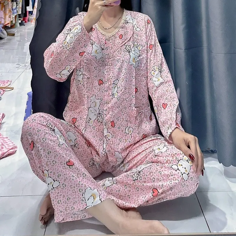 Bộ tole 2 da cổ tròn nút cài tay lỡ dài (40-72kg)