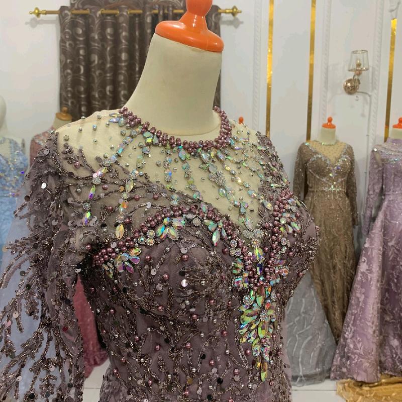 gaun pengantin model span warna taro premium 1