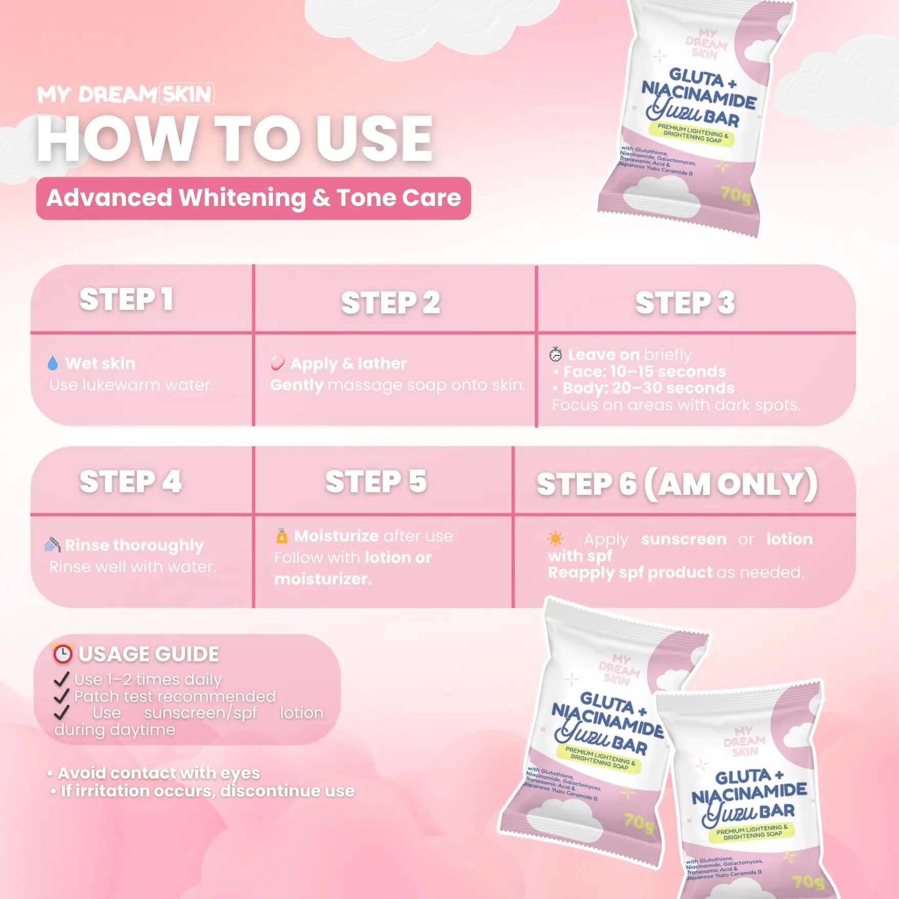Gluta + Niacinamide Yuzu Bar – Premium Whitening & Brightening Soap (70g) My  Dream Skin | Dark Spot Care | 13X Power Actives | All Skin Types Glutathione  Lightening