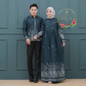 Harga paket baju couple kekinian sepasang kemeja dan gamis sarimbit modern premium Pasangan Kondangan Setelan Lebaran Muslim