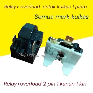 Relay+ptc overload 2 pin 1 kanan dan 1 kiri untuk semua merk kulkas 1 pintu