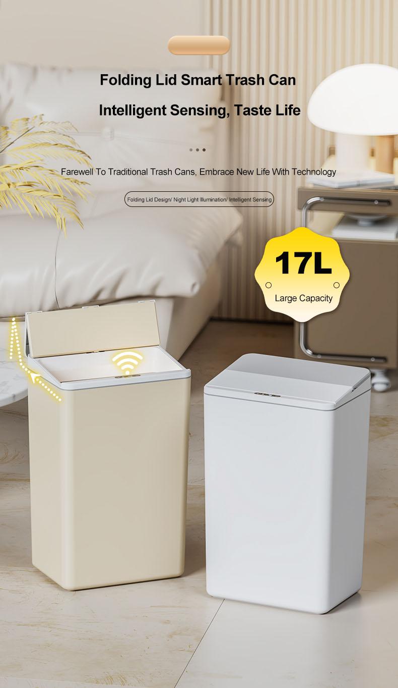 Product Introduction of 17L household smart induction trash can for kitchen, bedroom, bathroom, electric, fully automatic lid opening, induction kick 0
