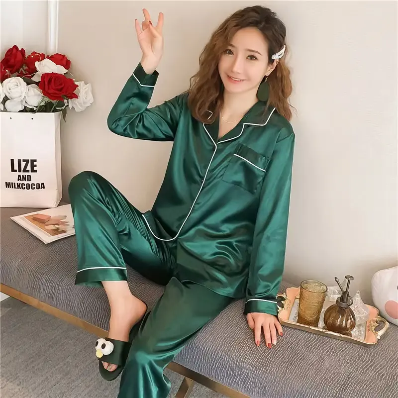 Bộ Đồ Ngủ Lụa Lạnh Dành Cho Nữ, Cỡ M-5XL, Bộ Đồ Ngủ Có Nút, Đồ Mặc Ở Nhà Đồ Ngủ