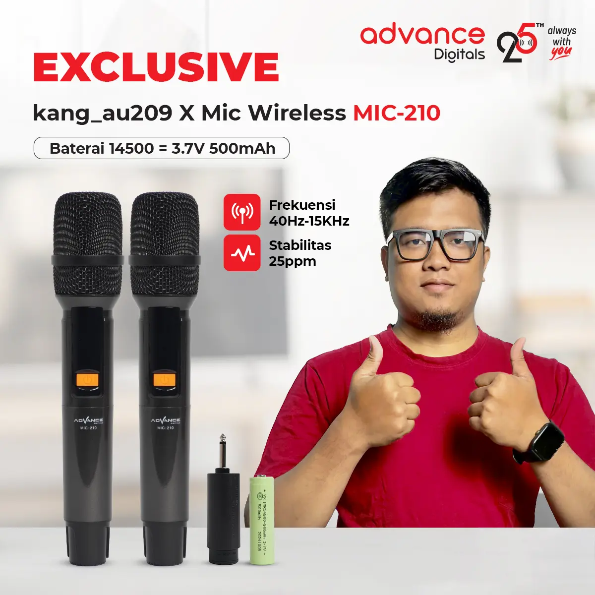 [ Advance X kang_au209 ] Advance MIC-210 Double Mic Wireless Recharger Bisa digunakan untuk Souncard/Speaker