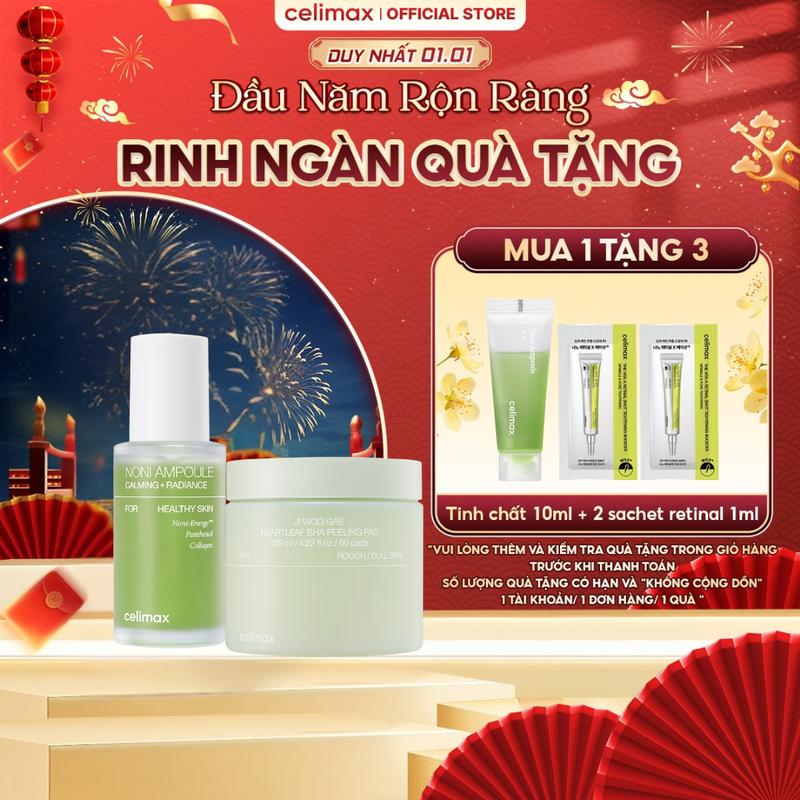 FS COMBO 30ml + 60 Pads Tinh Chất Làm Dịu Celimax The Real Noni + Toner Pad Tẩy Tế Bào Chết Celimax Heartleaf BHA