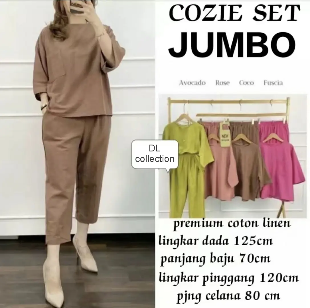COZIE ONE SET JUMBO setelan wanita TERBARU XXXL,one  set KATUN linen premium TERLAKU TERLARIS kekian one set murah termurah