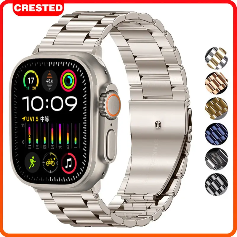 Tali Jam Tangan Strap Stainless Steel Untuk Apple Watch 49mm 45mm 41mm 38  40 42 44 Mm Rantai Silver 49mm 45mm 44mm 42mm